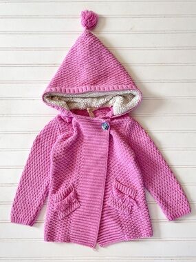 MATILDA JANE EUC Bubblegum Pink Knit Pixie Hood Single Button Swing Cardigan